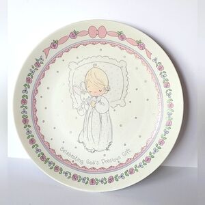 Vintage 90s Precious Moments Pink Baby Gift God Collectible Porcelain Plate
